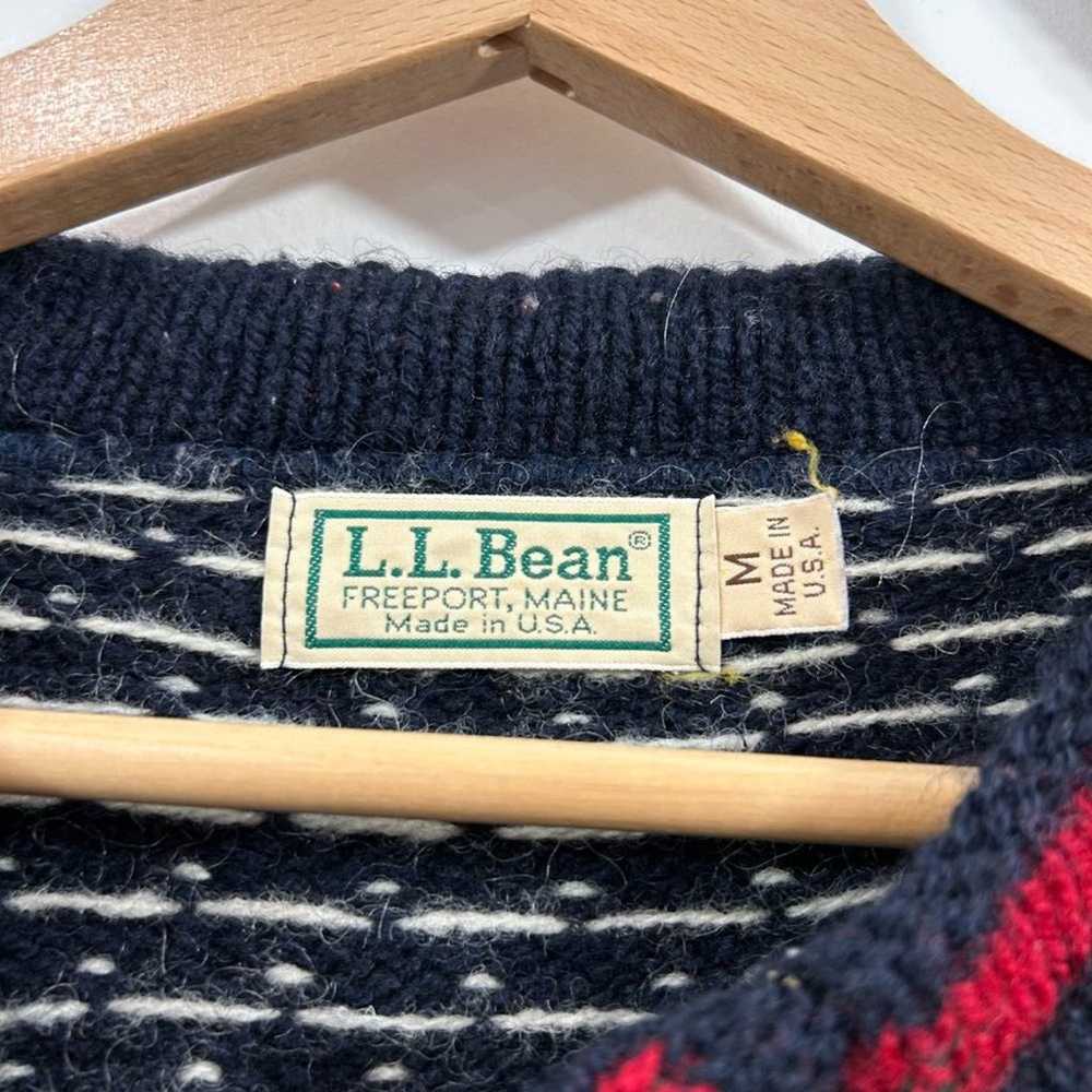 Vintage L.L. Bean Blue Red White Chunky Knit Fair… - image 5