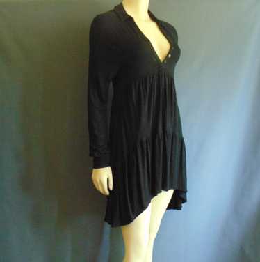 Free People Black Rayon Linen Hi Low Tiered Henley