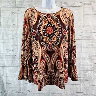 Vintage Chicos Womens Printed Top Sz Large Brown R