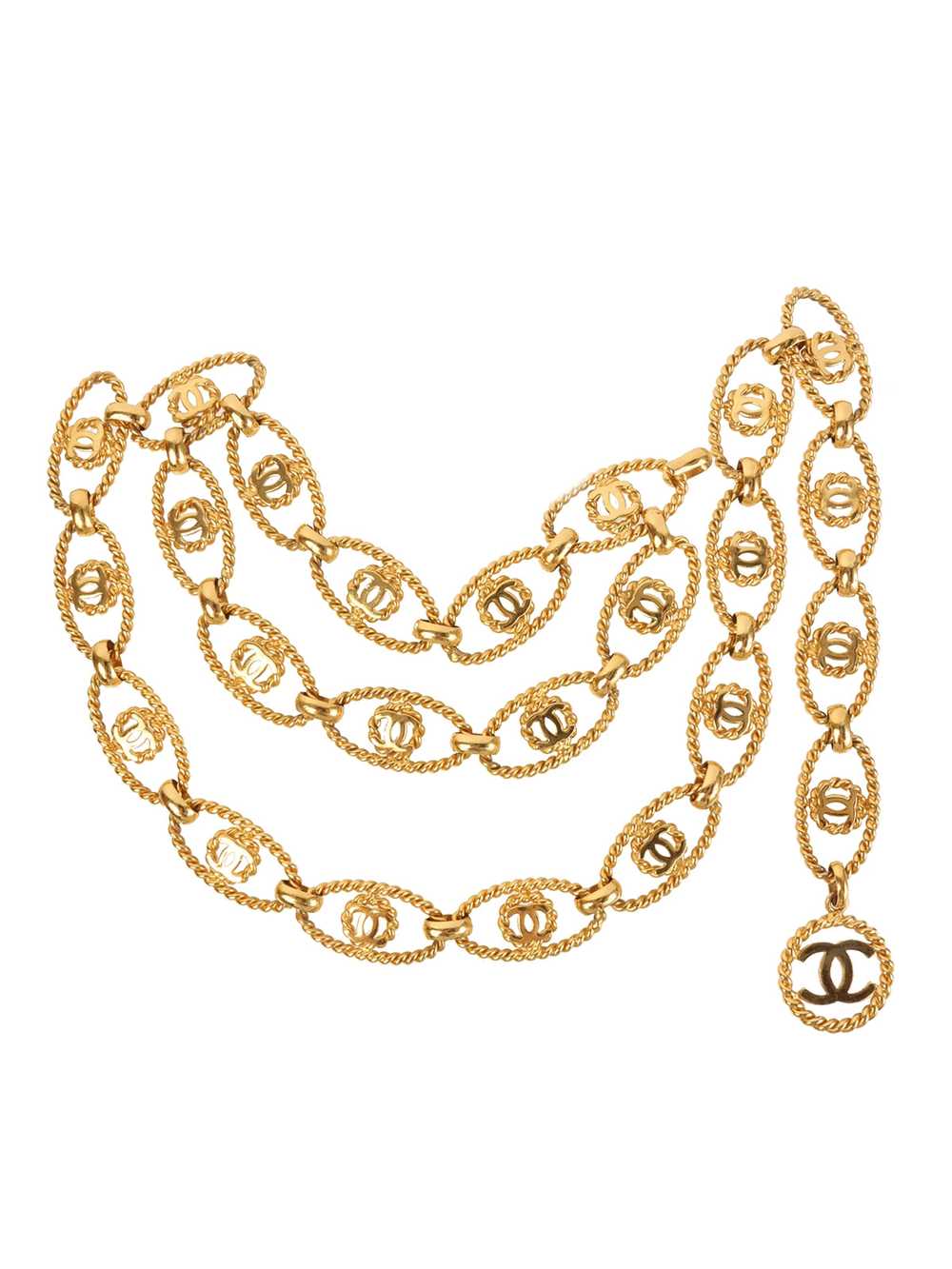 CHANEL 1990 Made Oval Round Cc Mark Chain Belt Go… - image 1