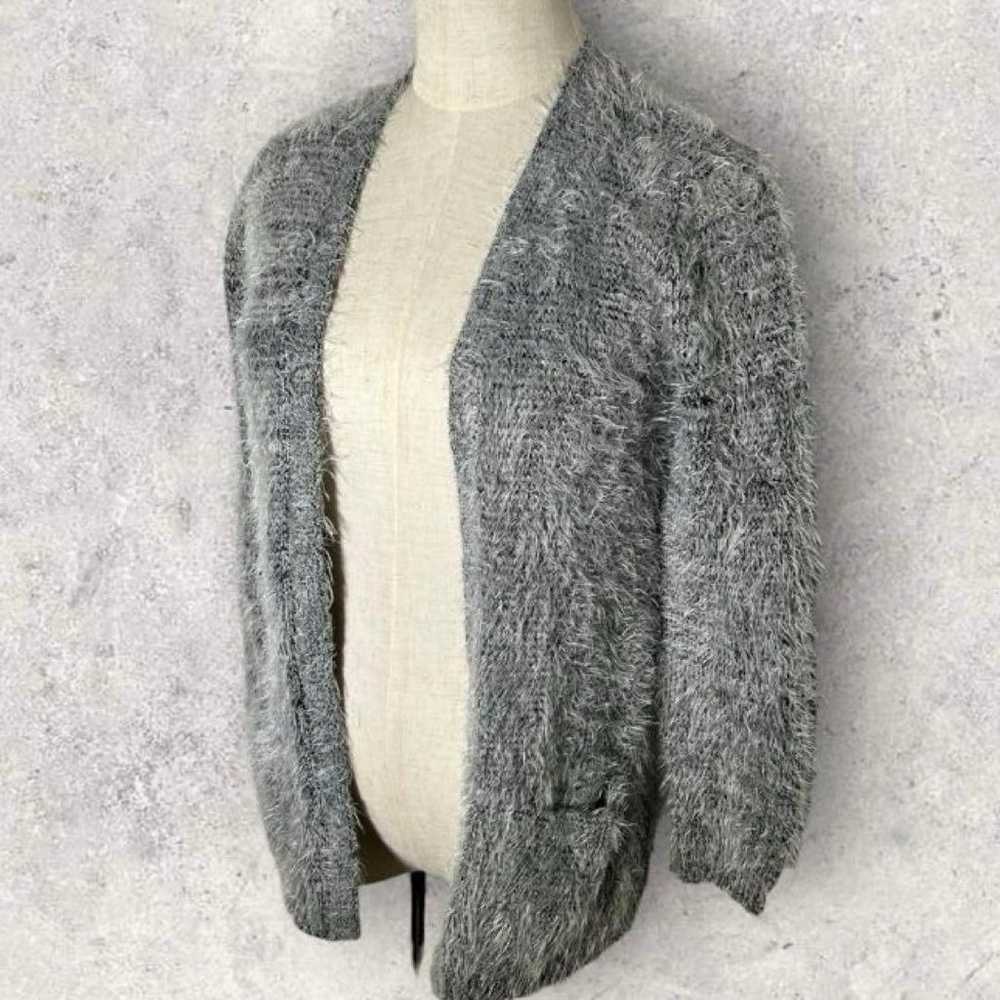 H&M Fluffy Knit Cardigan (L-XL) Gray Fluffy Shaggy - image 2