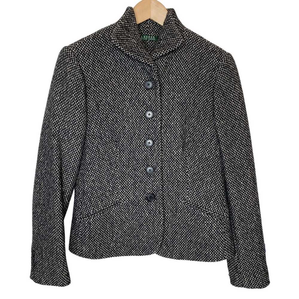 Ralph Lauren Wool Tweed Jacket Soft Black Beige L… - image 1