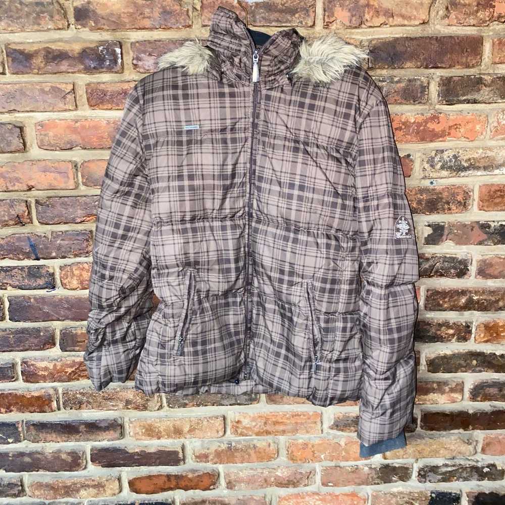 Columbia Y2K Vintage Brown Plaid Full Zip-Up Puff… - image 1