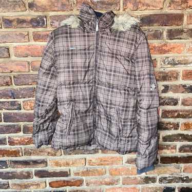 Columbia Y2K Vintage Brown Plaid Full Zip-Up Puff… - image 1