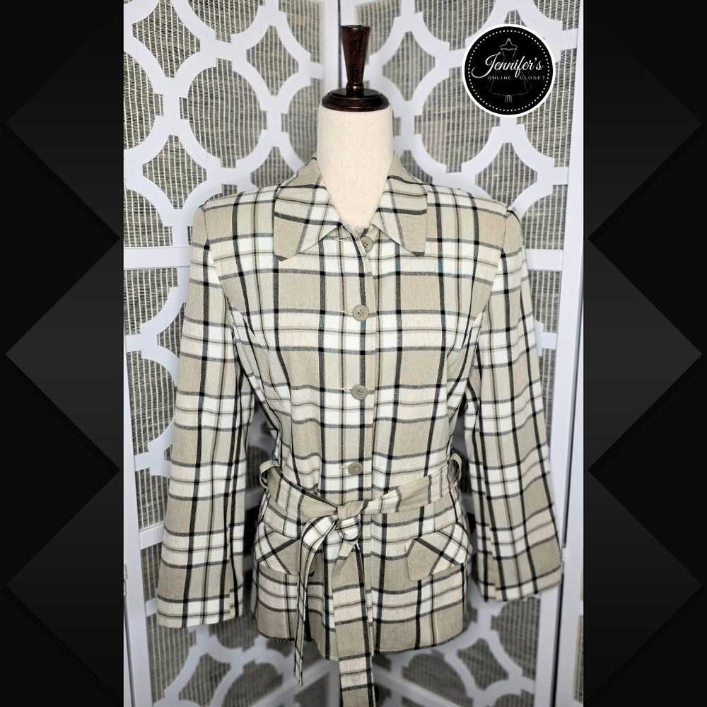 Andrea Viccaro Vintage Tan & Black Rayon Plaid Be… - image 1