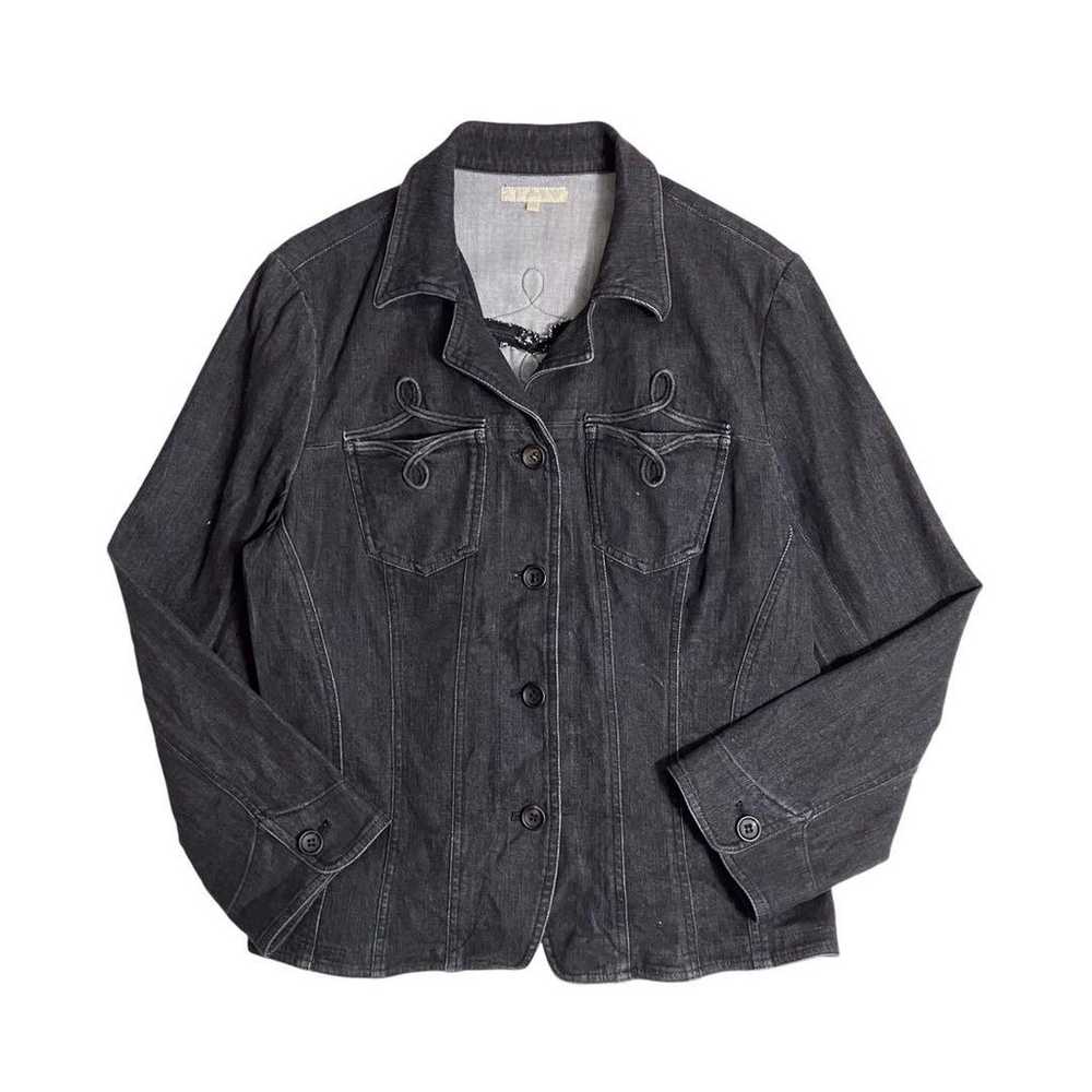 90s Western denim jacket black with piping boho c… - image 1