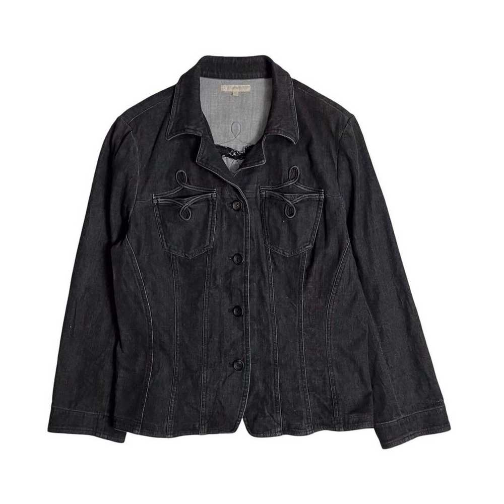 90s Western denim jacket black with piping boho c… - image 2