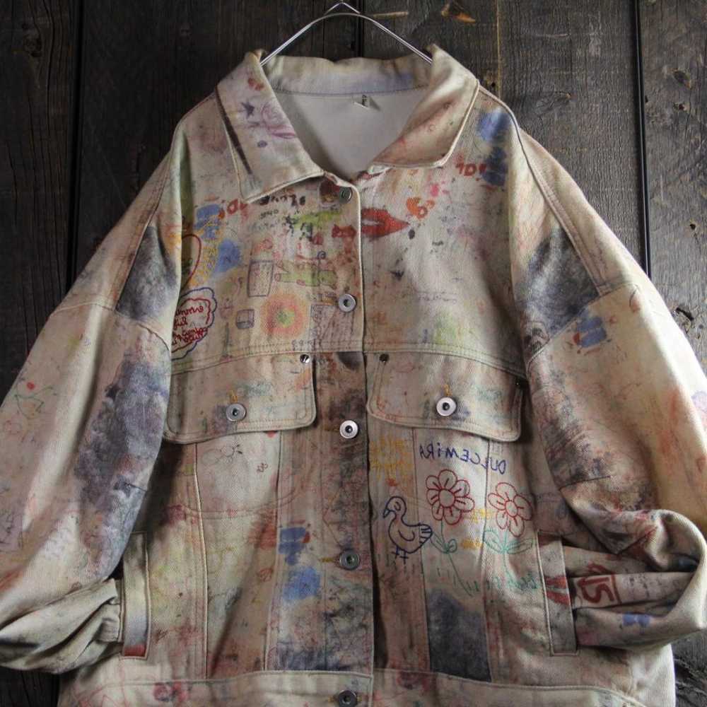 Vintage Women's G Jean Denim Jacket, Painted, Fad… - image 8