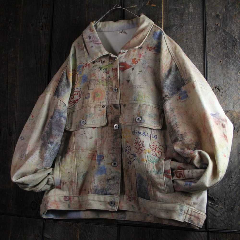 Vintage Women's G Jean Denim Jacket, Painted, Fad… - image 9