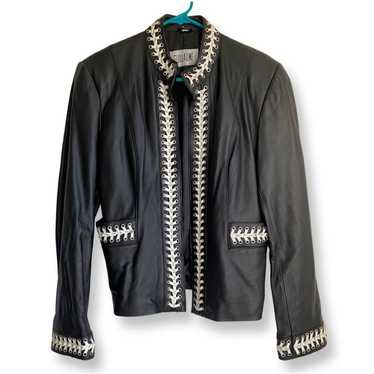 Vintage Guillaume Black Leather Jacket With White… - image 1