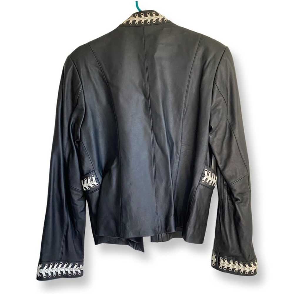 Vintage Guillaume Black Leather Jacket With White… - image 2