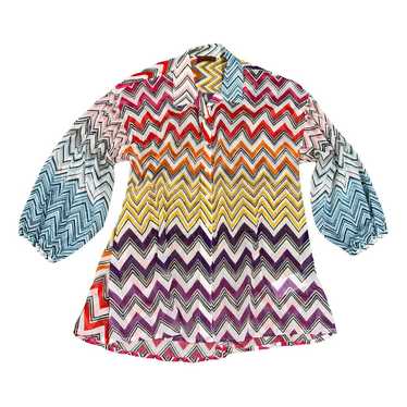 MISSONI Shirt Womens Large 12 Printed Silk Tunic hotsell Top Zig Zag Floral Tie Waist