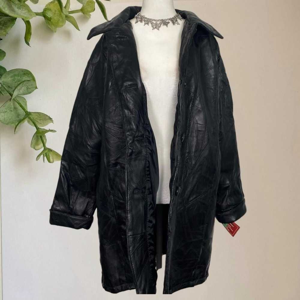 Vintage Italian Black Patchwork Leather Coat Jack… - image 1