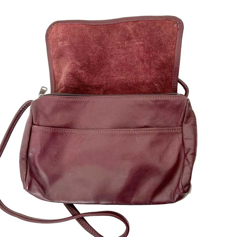 Other Vintage Made in USA Maroon Leather Crossbod… - image 5