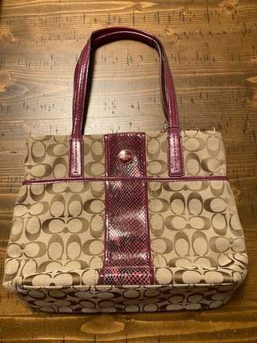 Coach Signature Stripe Raspberry Pink Python Bag … - image 1