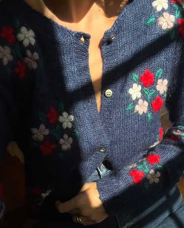 Vintage Floral Embroidered Mohair Knit Cardigan