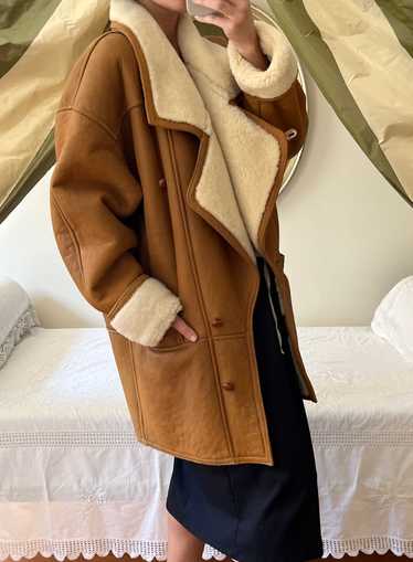 Vintage Leather Faux Shearling Coat