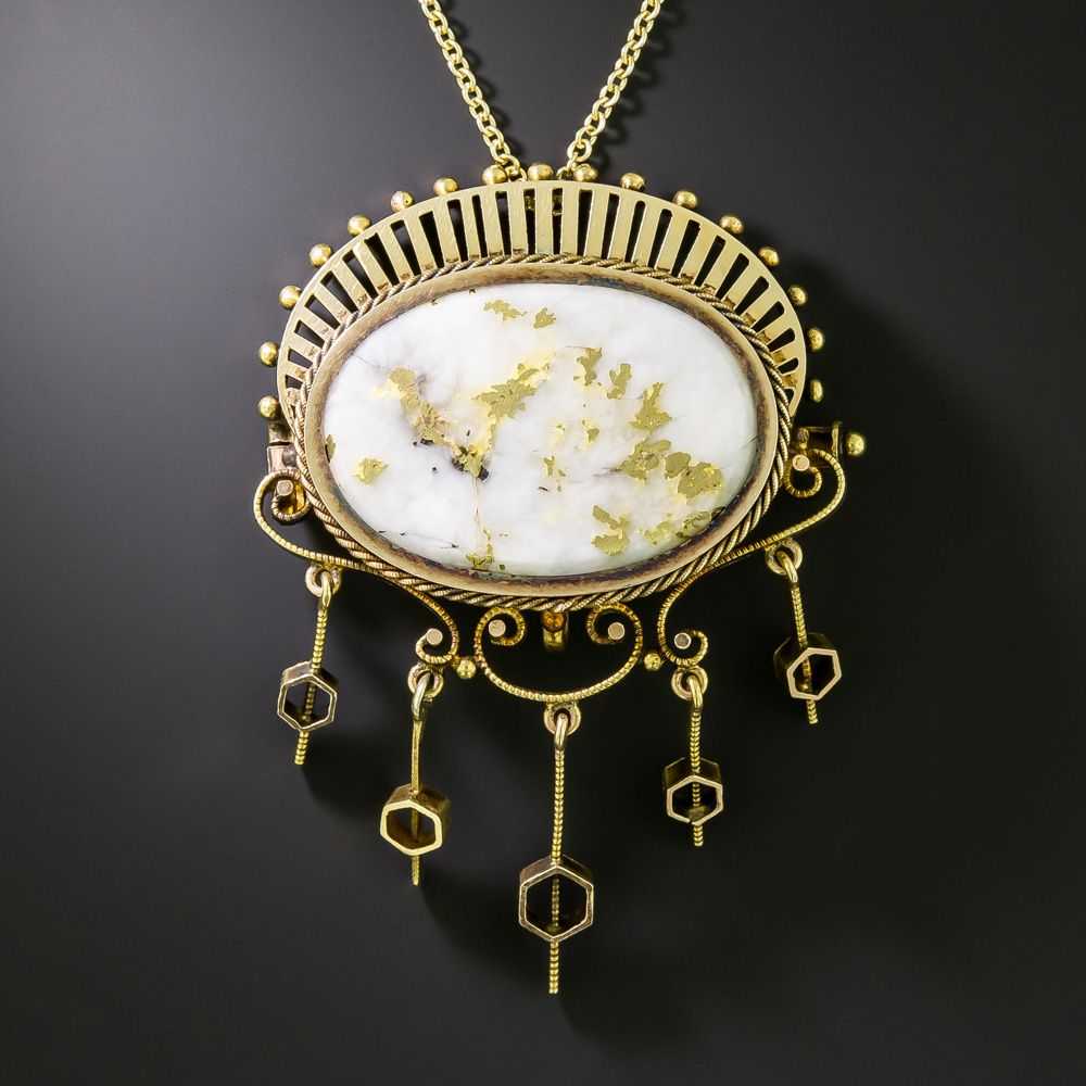 Victorian Gold-in-Quartz Brooch/Pendant - image 1