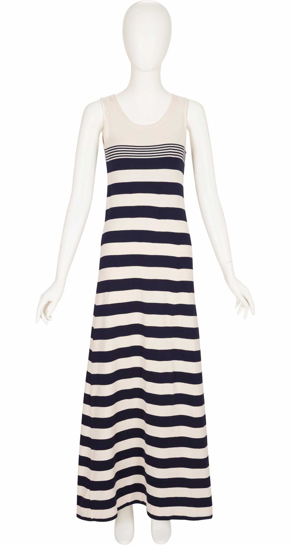 Louis Féraud 1970s Striped Cream & Navy Cotton Kn… - image 1