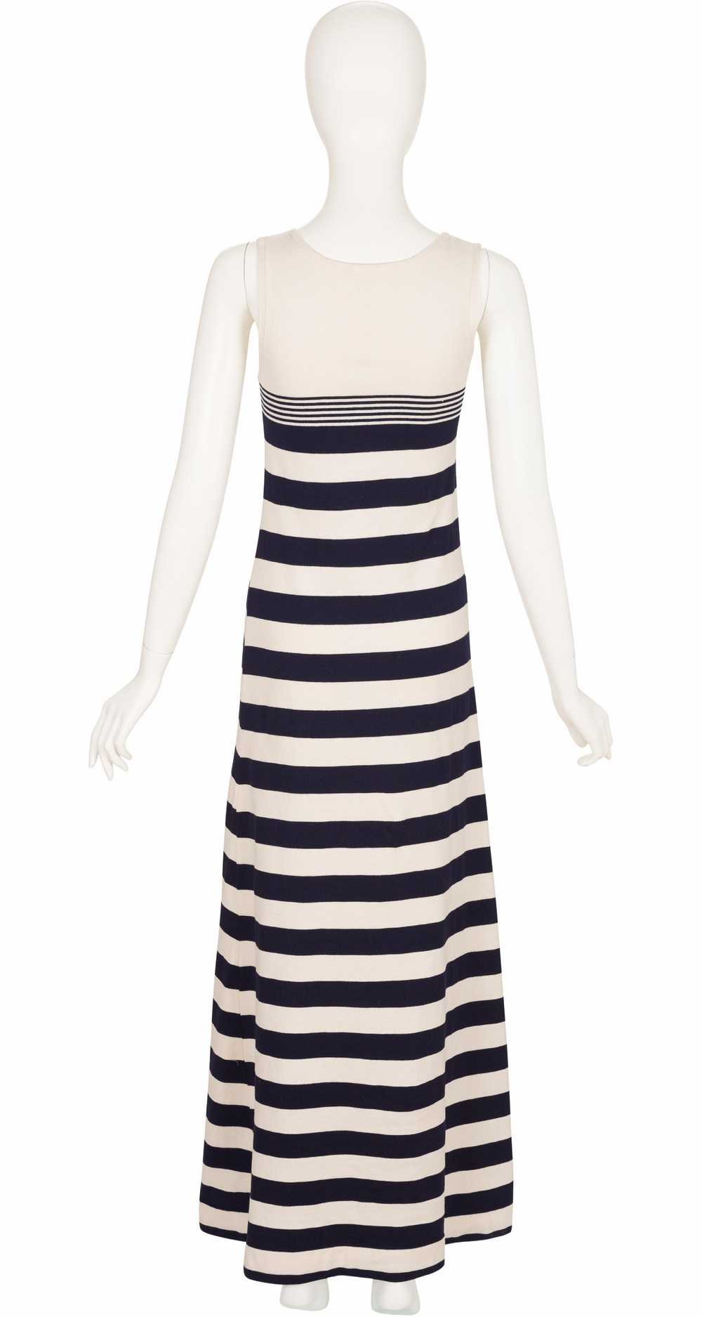 Louis Féraud 1970s Striped Cream & Navy Cotton Kn… - image 2