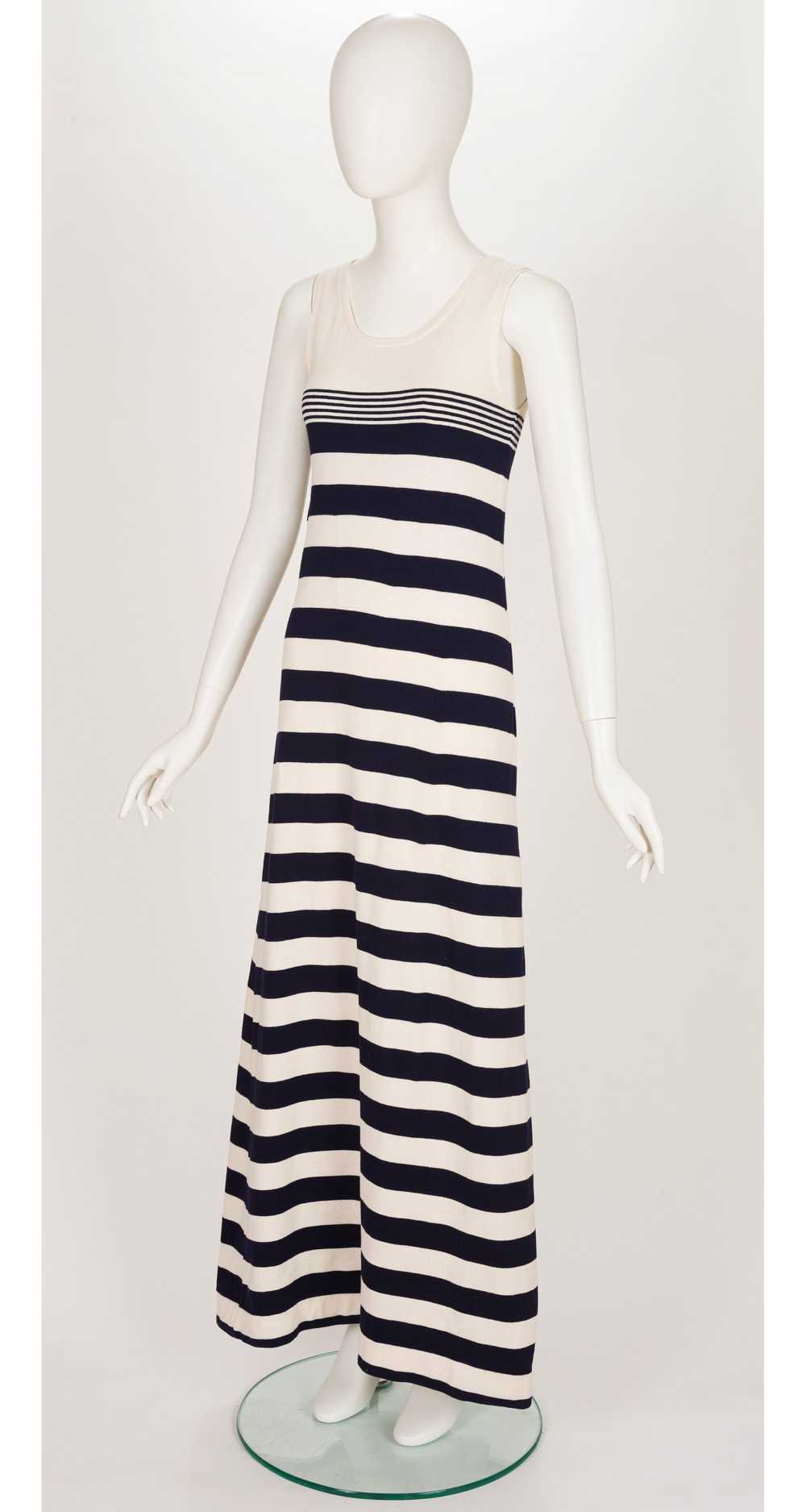 Louis Féraud 1970s Striped Cream & Navy Cotton Kn… - image 4