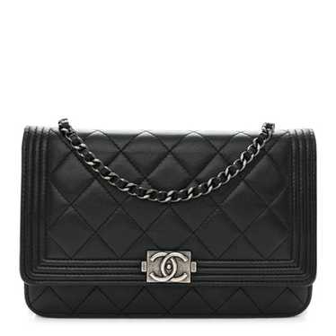 CHANEL Lambskin Quilted Boy Wallet On Chain WOC B… - image 1