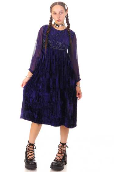 Vintage 90's Blue Velvet Beaded Dress - S