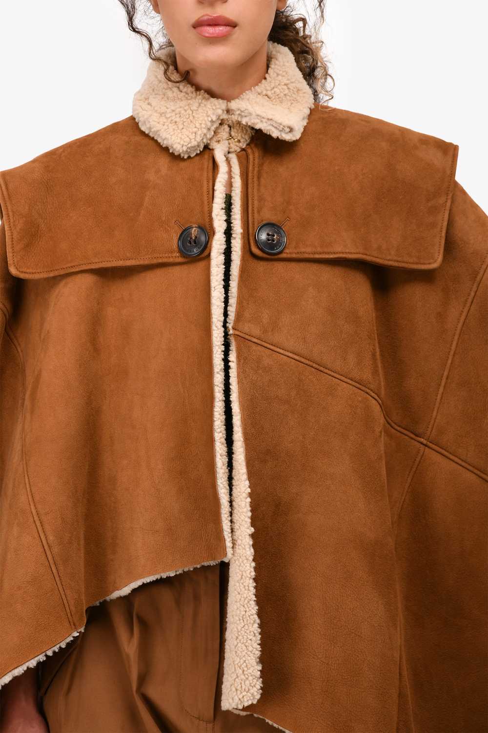 Burberry Brit Tan Suede Shearling Lined Cape Size… - image 2