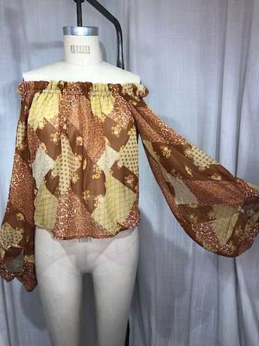 Vintage Inspired 70s Brown Floral Plaid Crop Top