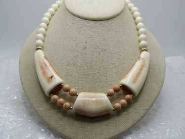 Vintage Faux Bone Necklace 18", Tribal Themed, 19… - image 1