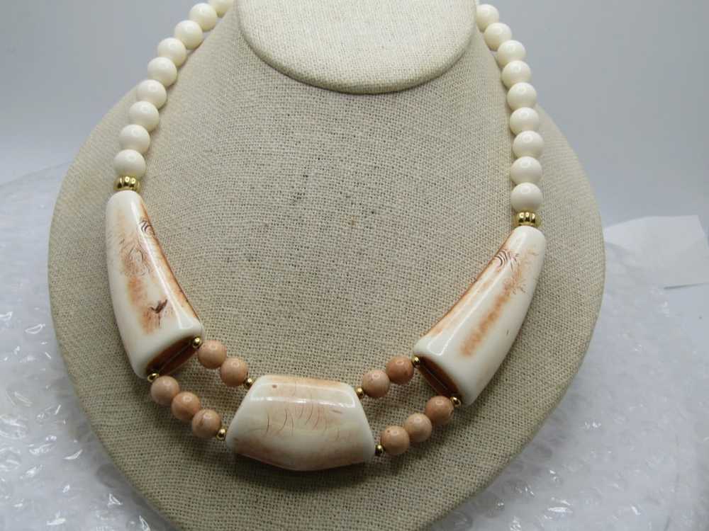 Vintage Faux Bone Necklace 18", Tribal Themed, 19… - image 2