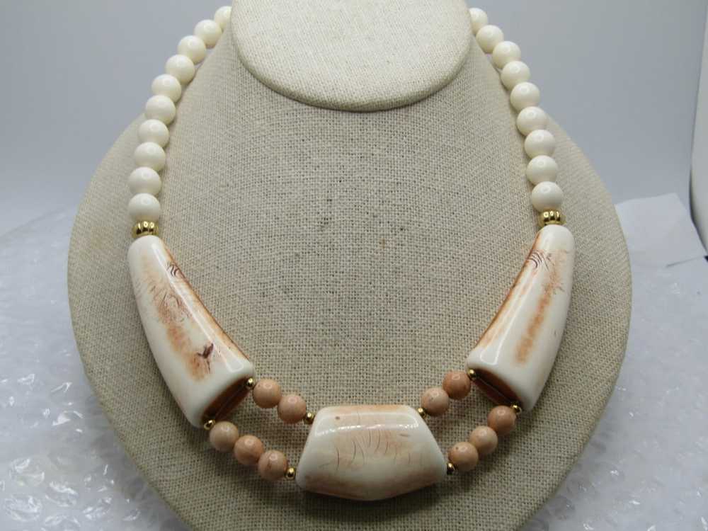 Vintage Faux Bone Necklace 18", Tribal Themed, 19… - image 3