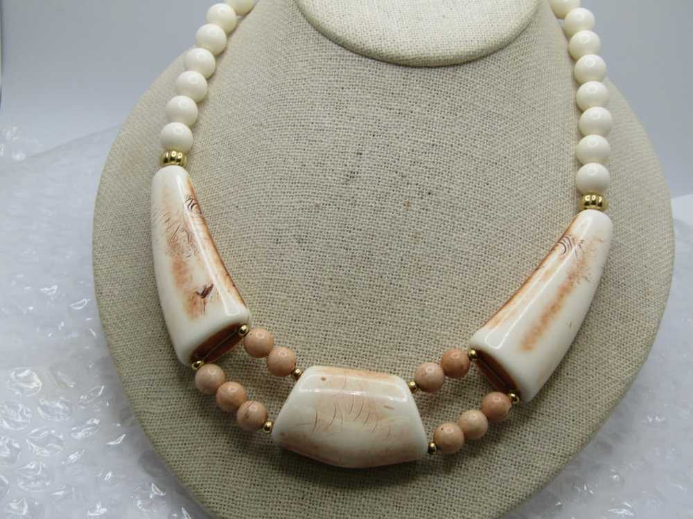 Vintage Faux Bone Necklace 18", Tribal Themed, 19… - image 4