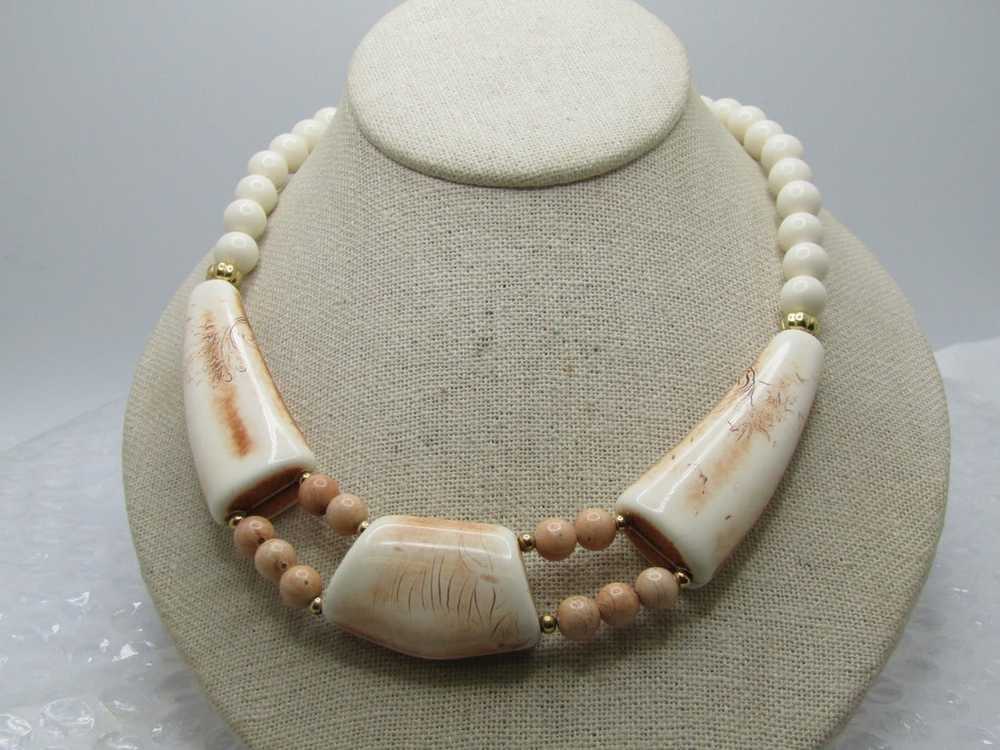 Vintage Faux Bone Necklace 18", Tribal Themed, 19… - image 5