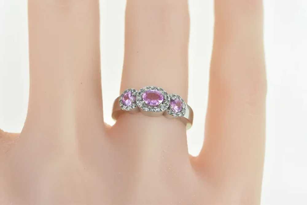 14K Oval Pink Sapphire Diamond Halo Engagement Ri… - image 5