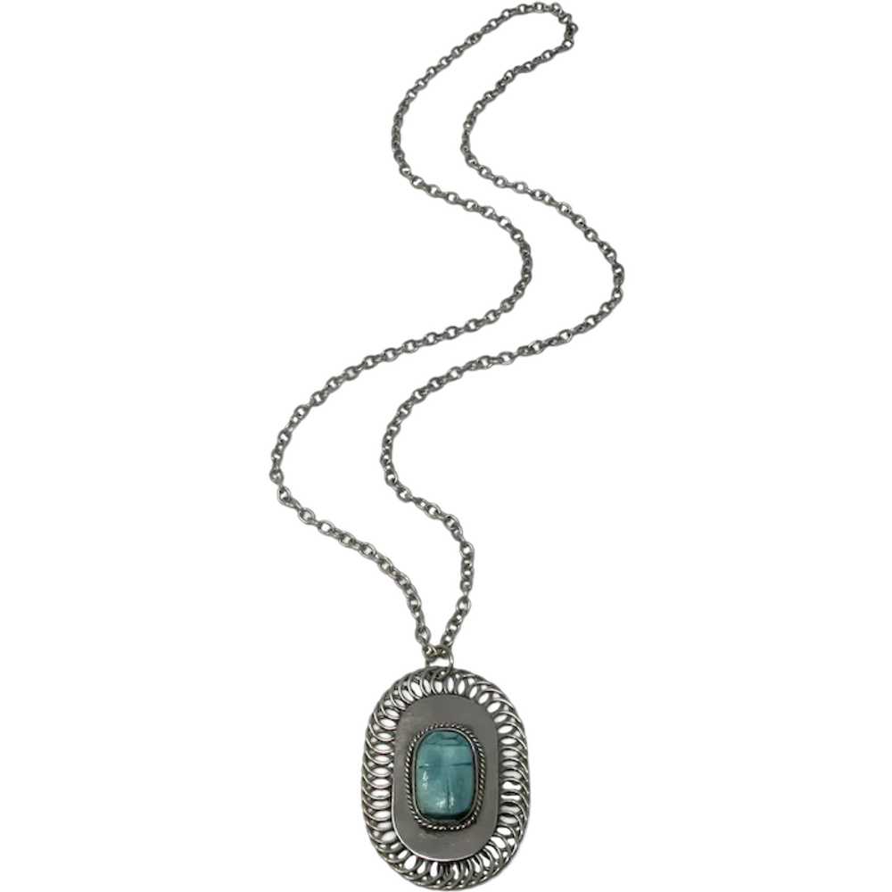 1970s Faux Turquoise Scarab Beetle Pendant Neckla… - image 1