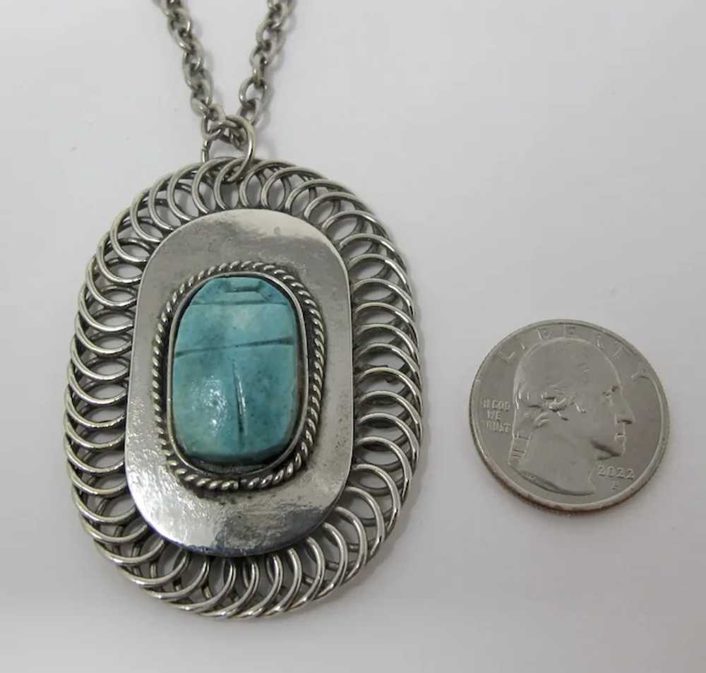 1970s Faux Turquoise Scarab Beetle Pendant Neckla… - image 3