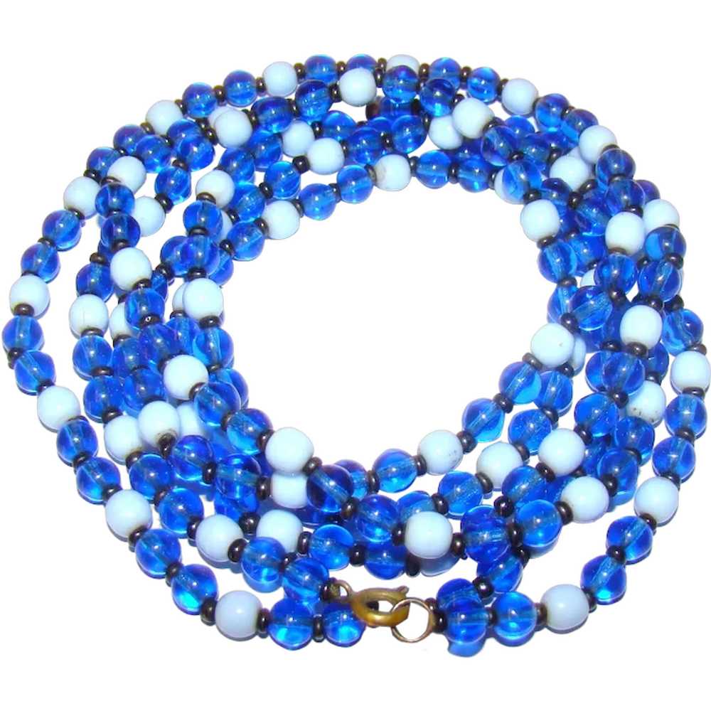 Wow! Neon Royal blue beaded triple length Necklac… - image 1