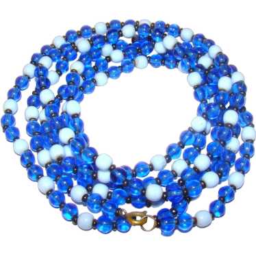 Wow! Neon Royal blue beaded triple length Necklac… - image 1