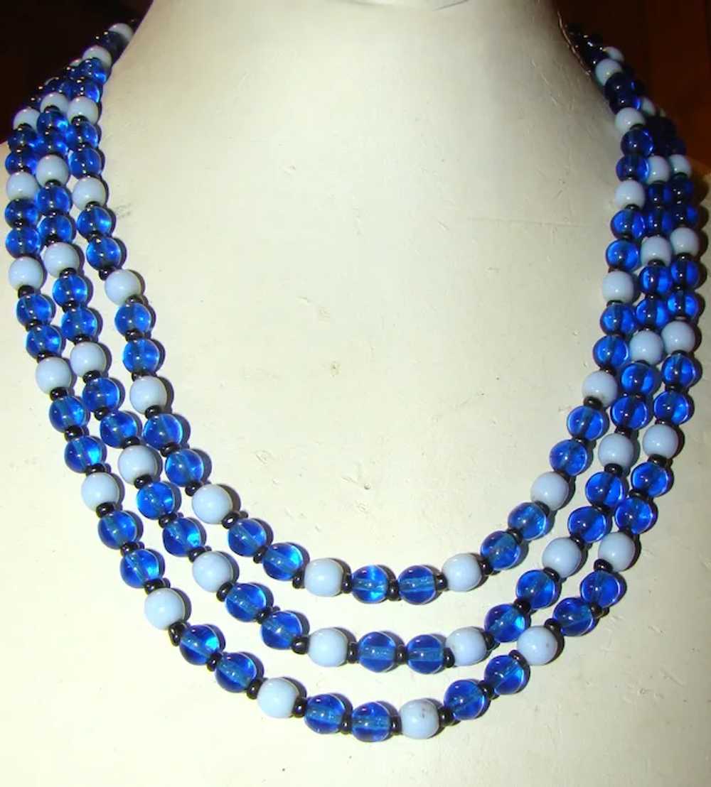 Wow! Neon Royal blue beaded triple length Necklac… - image 2