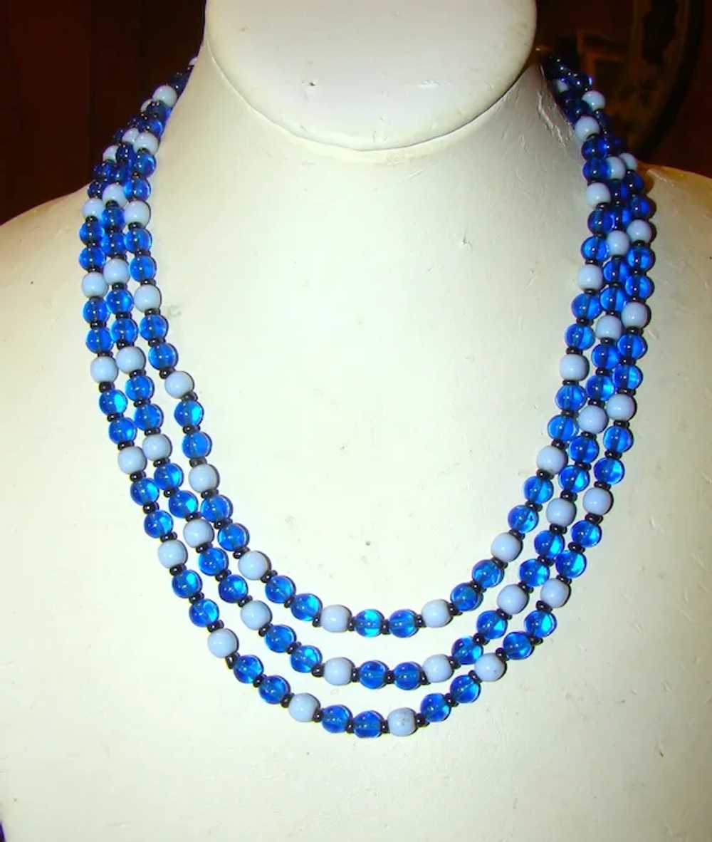 Wow! Neon Royal blue beaded triple length Necklac… - image 3