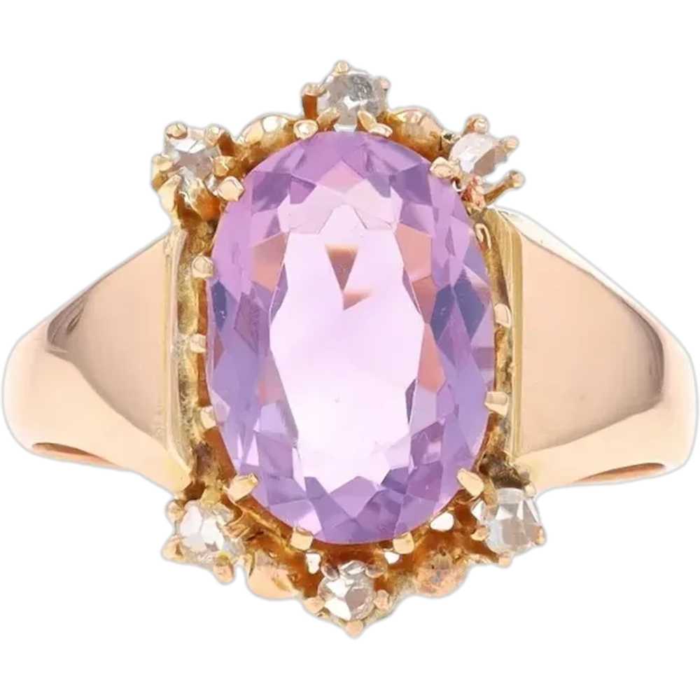 Yellow Gold Amethyst & Diamond Edwardian Ring - 1… - image 1