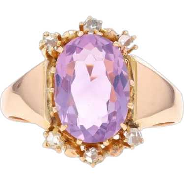 Yellow Gold Amethyst & Diamond Edwardian Ring - 1… - image 1