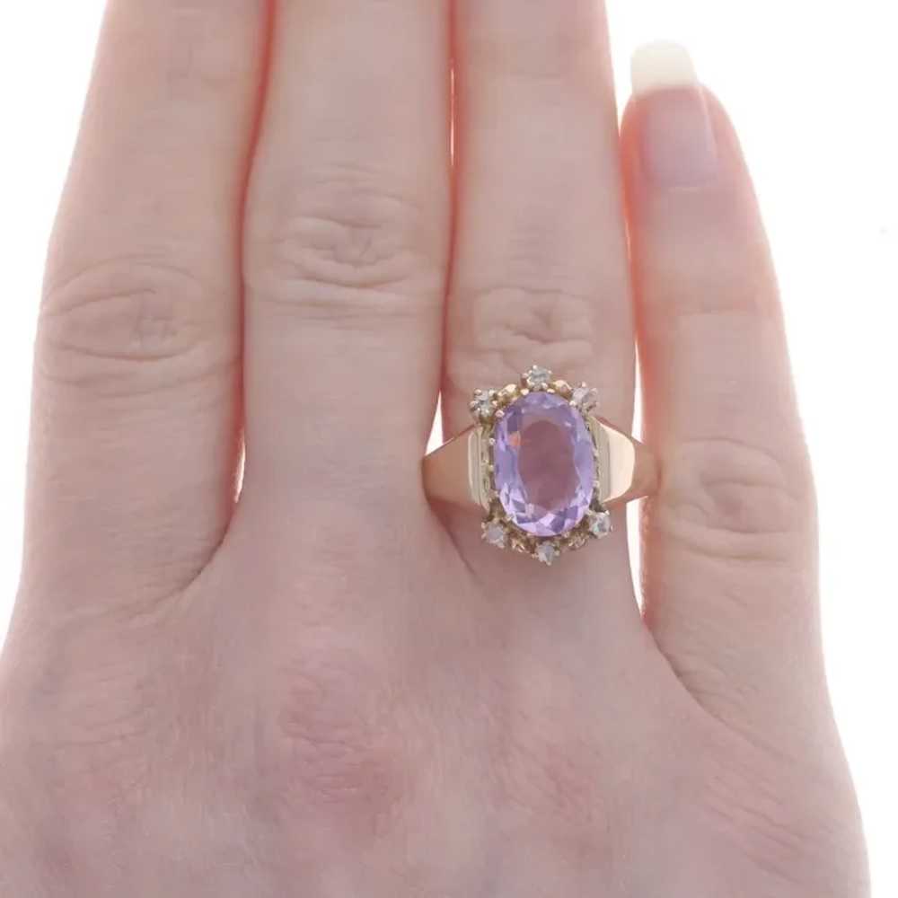 Yellow Gold Amethyst & Diamond Edwardian Ring - 1… - image 2