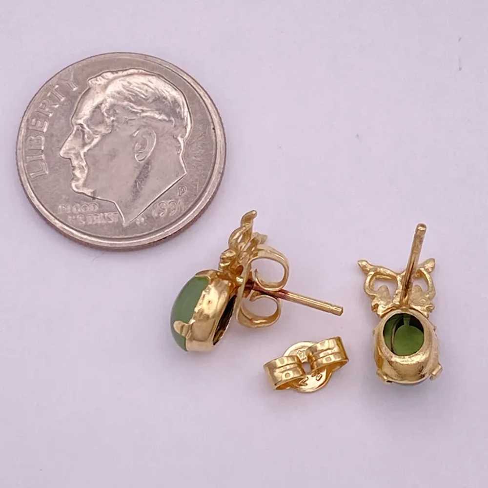 Vintage OWL Stud Earrings 14K Gold and Jade - image 3