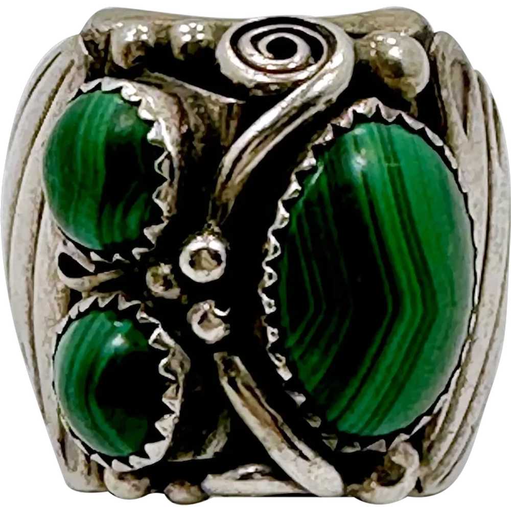 Malachite Ring, Native American, Sterling Silver,… - image 1