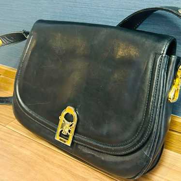 Genuine Leather Vintage Shoulder Bag, Black, Made… - image 1