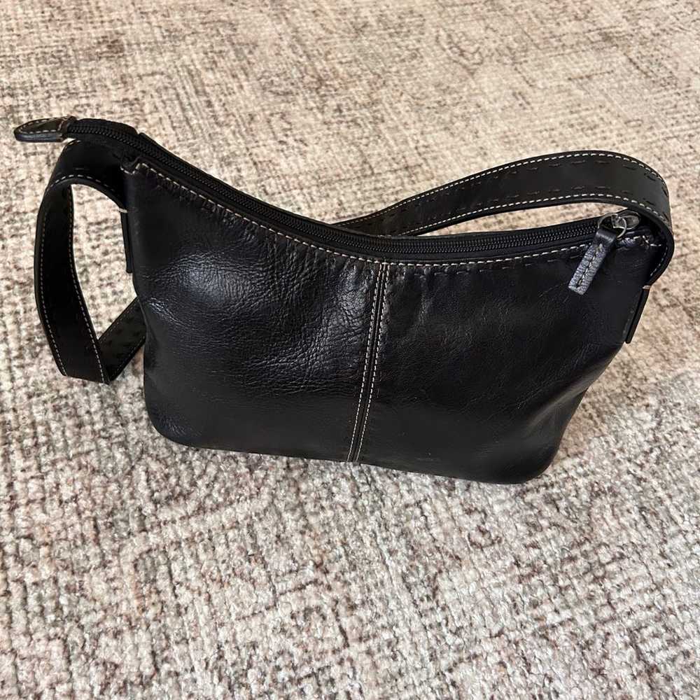 Vintage Fossil Black Leather Shoulder Bag - image 1