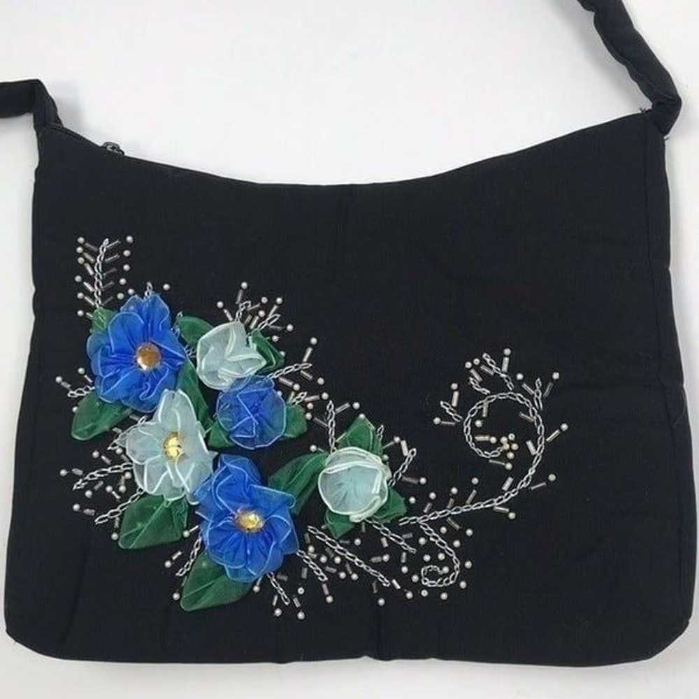 Vintage 90s Black Floral Cottagecore Shoulder Bag… - image 2