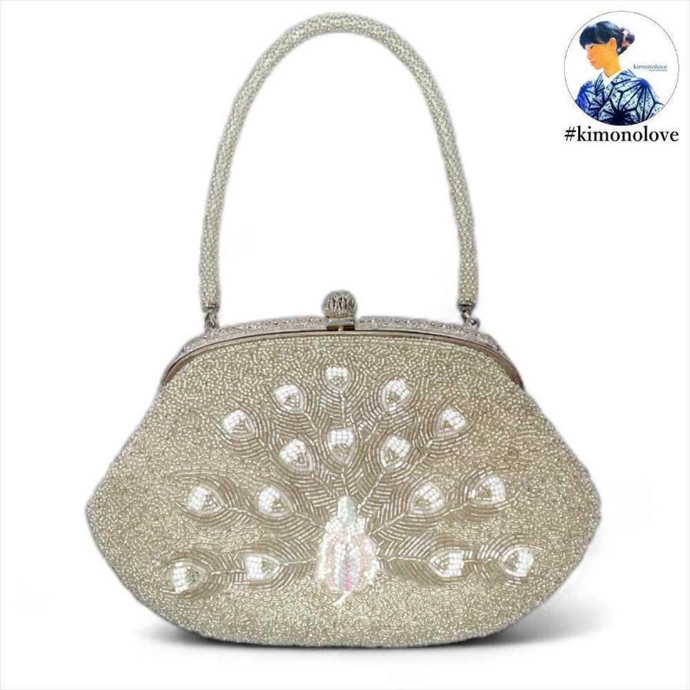 Bead Bag Handbag Peacock Champagne Silver B-0755 - image 1